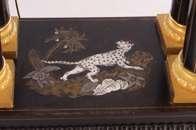 Lot 1452 - W. PROMOLIE A PARIS. A MID 19TH CENTURY FRENCH ORMOLU MOUNTED EBONISED AND INLAID MANTEL CLOCK