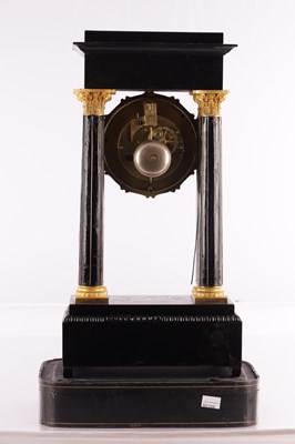 Lot 1452 - W. PROMOLIE A PARIS. A MID 19TH CENTURY FRENCH ORMOLU MOUNTED EBONISED AND INLAID MANTEL CLOCK
