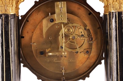 Lot 1452 - W. PROMOLIE A PARIS. A MID 19TH CENTURY FRENCH ORMOLU MOUNTED EBONISED AND INLAID MANTEL CLOCK