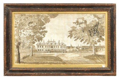 Lot 1261 - AN 18TH CENTURY SILK WORK PICTURE OF A COUNTRY HOUSE