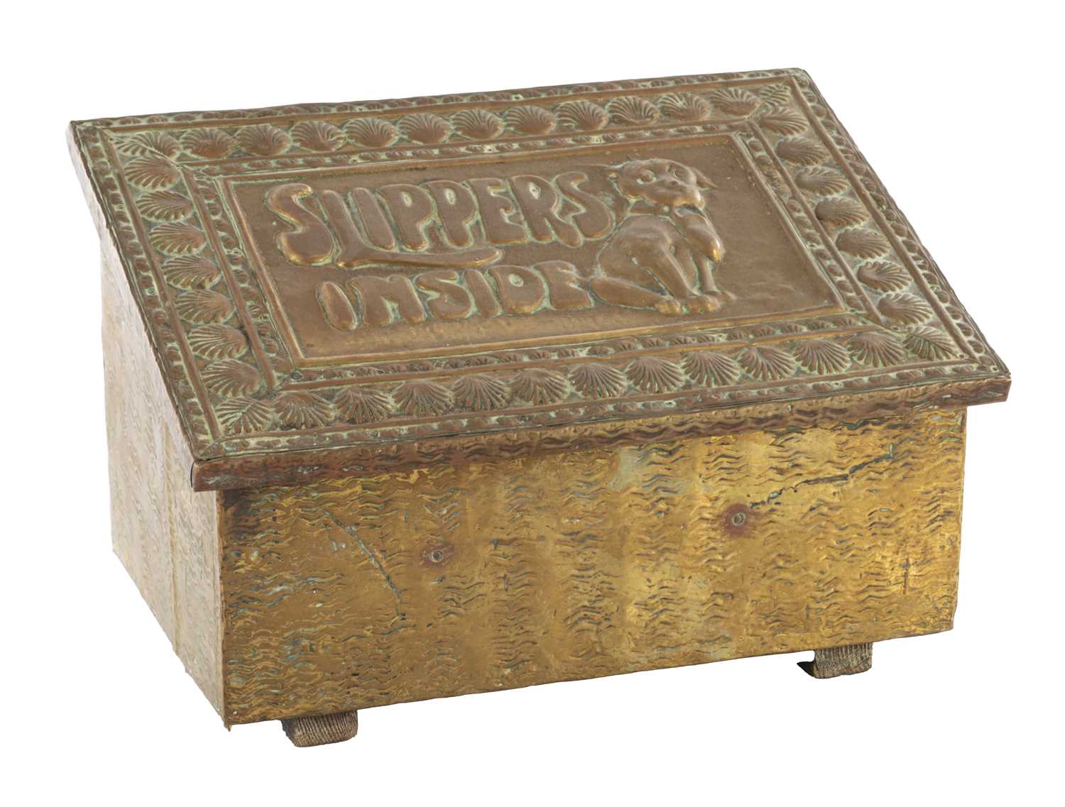 Lot 2 - AN ART DECO BRASS SLIPPER BOX