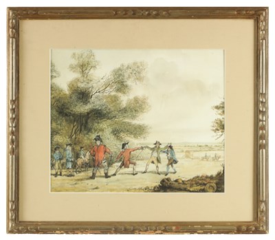 Lot 1229 - ATT. JOHN THOMSON OF DUDDINGTON. AN 18TH CENTURY WATERCOLOUR "A GENTLEMAN'S DUEL"