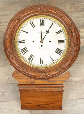 Lot 1324 - JOSEPH PENNINGTON, LIVERPOOL. A 19TH CENTURY TRIPLE FUSEE DROP DIAL WALL CLOCK