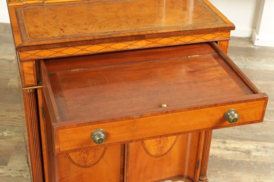 Lot 1657 - A GEORGE III FIGURED SATINWOOD WRITING CABINET