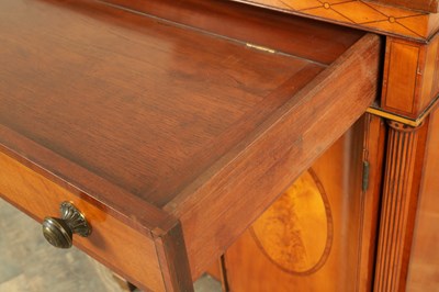 Lot 1657 - A GEORGE III FIGURED SATINWOOD WRITING CABINET