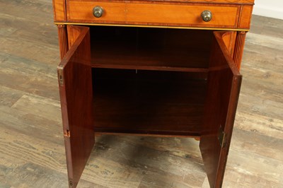 Lot 1657 - A GEORGE III FIGURED SATINWOOD WRITING CABINET