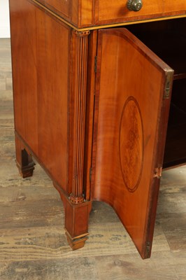 Lot 1657 - A GEORGE III FIGURED SATINWOOD WRITING CABINET