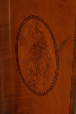 Lot 1657 - A GEORGE III FIGURED SATINWOOD WRITING CABINET