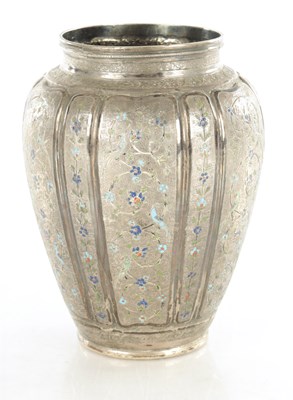 Lot 457 - A 19TH CENTURY PERSIAN SILVER AND ENAMEL VASE