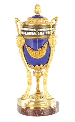 Lot 1513 - A FINE 19TH CENTURY FRENCH CERCLES TOURNANTS SEVRES AND ORMOLU MOUNTED EIGHT-DAY MANTEL CLOCK