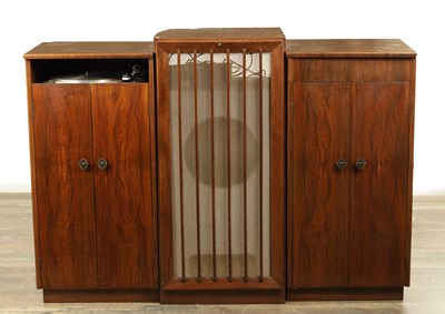 Lot 1020 - A THORENS TD 124 TURNTABLE WALNUT MUSIC CABINET