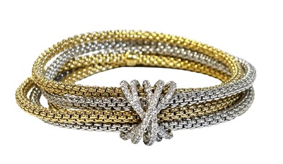 Lot 100 - A STYLISH FOPE MIA LUCE 18CT YELLOW AND WHITE GOLD 1.31CT FIVE STRAND DIAMOND BRACELET