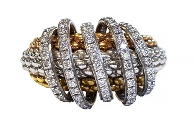 Lot 112 - A STYLISH FOPE MIA LUCE 18CT YELLOW WHITE AND ROSE GOLD O.75CT FIVE STRAND DIAMOND RING