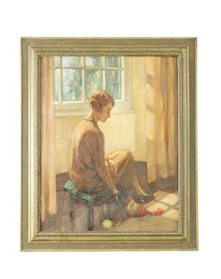Lot 857 - ATT. GEORGE MORTRAM MOORHOUSE (BRITISH 1882-1960) PORTRAIT OIL ON CANVAS