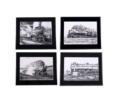 Lot 5 - A COLLECTION OF 4 CHARCOAL SKETCHES OF TRAINS