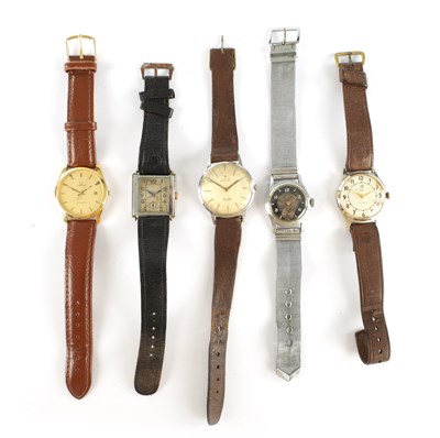 Lot A COLLECTION OF FIVE VINTAGE GENTLEMAN'S WRIST WATCHES
