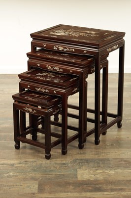 Lot A NEST OF FOUR CHINESE ROSEWOOD AND MOTHER OF PEARL INLAID TABLES