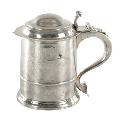 Lot A GEORGE I SILVER LIDDED TANKARD