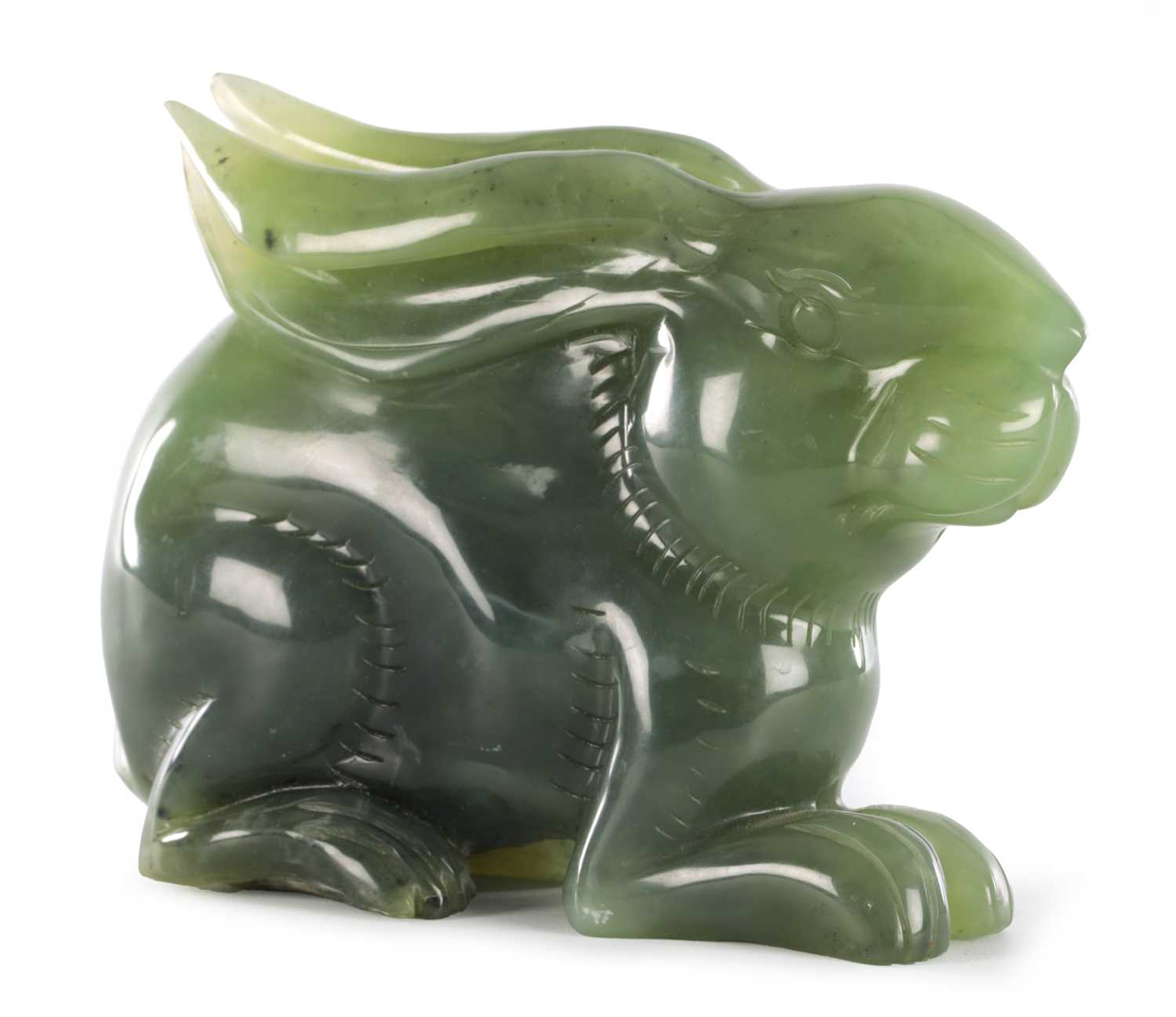Lot 188 - A CHINESE CARVED JADE SCULPTURE OF A RABBIT
