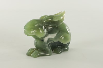Lot 188 - A CHINESE CARVED JADE SCULPTURE OF A RABBIT