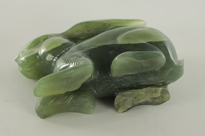 Lot 188 - A CHINESE CARVED JADE SCULPTURE OF A RABBIT