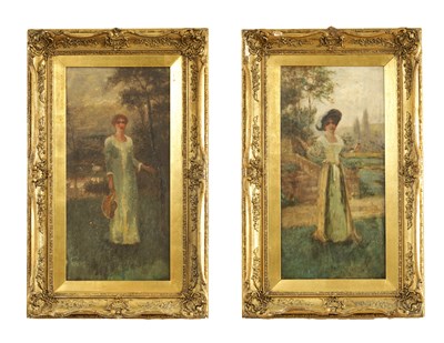 Lot 921 - JOHN ANDREW MCCOLVIN, A PAIR OF 19TH CENTURY OIL ON CANVAS DEPICTING YOUNG LADIES IN GARDEN SETTINGS