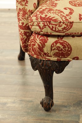 Lot 1315 - A GEORGE II STYLE TWO SEATER CARVED MAHOGANY SETTEE