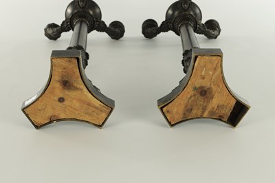 Lot 520 - A PAIR OF REGENCY BRONZE THREE BRANCH CANDELABRA