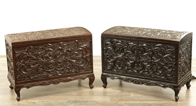Lot 147 - A PAIR OF 20TH CENTURY INDIAN CARVED HARDWOOD CHESTS