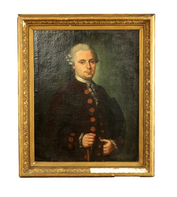 Lot 865 - AN 18TH CENTURY HALF LENGTH PORTRAIT ON A GENTLEMAN, POSSIBLY IRISH