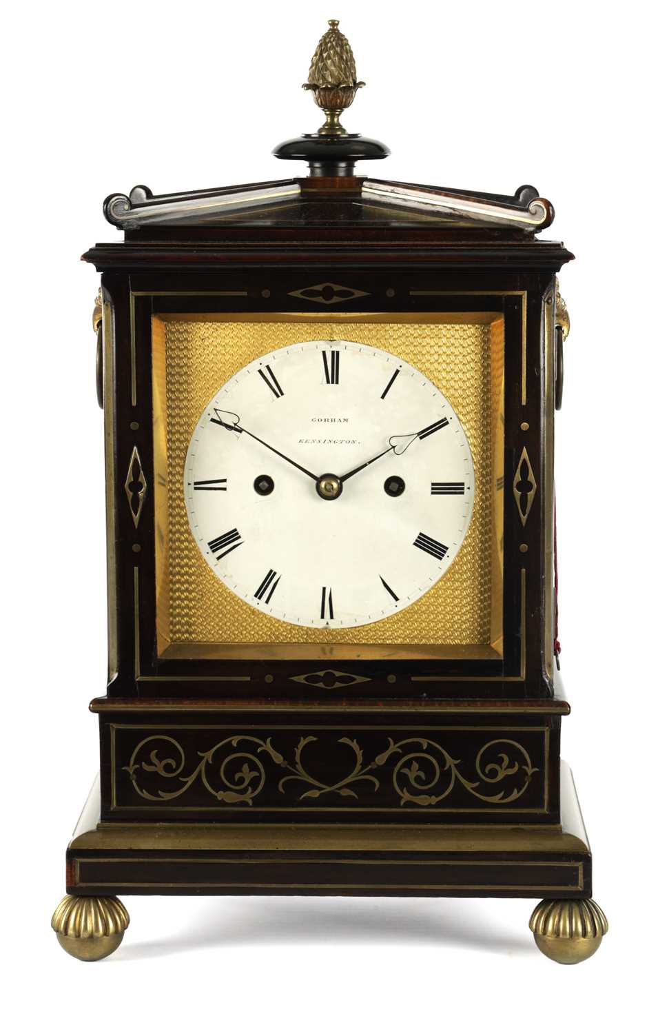 Lot 1121 - GORHAM, KENSINGTON. A FINE REGENCY EBONISED DOUBLE FUSEE BRACKET CLOCK