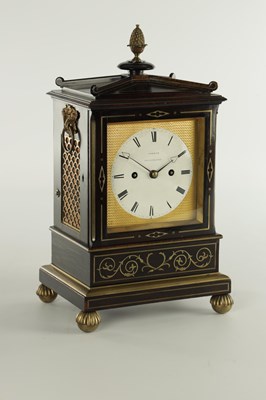 Lot 1121 - GORHAM, KENSINGTON. A FINE REGENCY EBONISED DOUBLE FUSEE BRACKET CLOCK