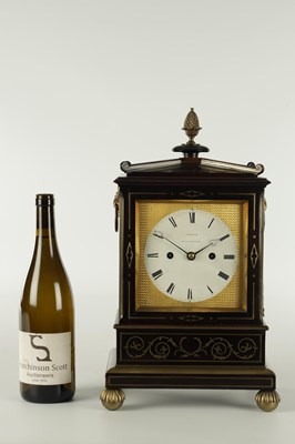 Lot 1121 - GORHAM, KENSINGTON. A FINE REGENCY EBONISED DOUBLE FUSEE BRACKET CLOCK