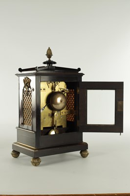 Lot 1121 - GORHAM, KENSINGTON. A FINE REGENCY EBONISED DOUBLE FUSEE BRACKET CLOCK