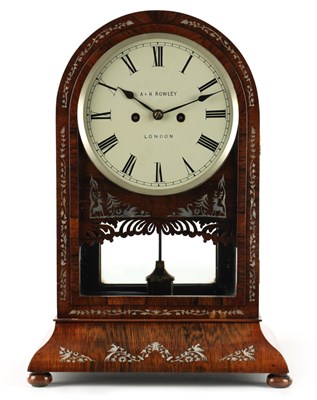 Lot A & H ROWLEY, LONDON. A MID-19TH CENTURY ROSEWOOD AND MOTHER OF PEARL INLAID BRACKET CLOCK