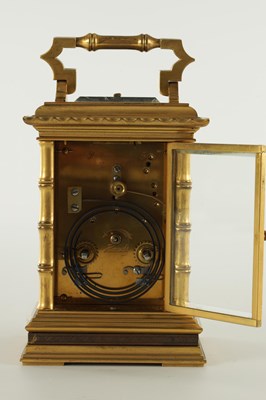 Lot 948 - A FINE LATE 19TH CENTURY FRENCH REPEATING CARRIAGE CLOCK WITH BRONZE AND GILT HIGHLIGHTED ORIENTALIST PANELS