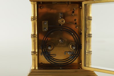 Lot 948 - A FINE LATE 19TH CENTURY FRENCH REPEATING CARRIAGE CLOCK WITH BRONZE AND GILT HIGHLIGHTED ORIENTALIST PANELS
