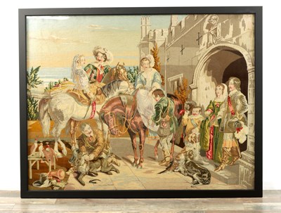 Lot 895 - A 19TH CENTURY NEEDLEWORK TAPESTRY THE HAWKING PARTY