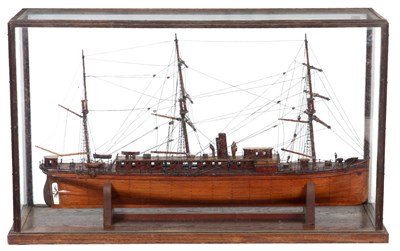 Lot 402 - A CASED MODEL OF A STEAMBOAT in an oak glazed...