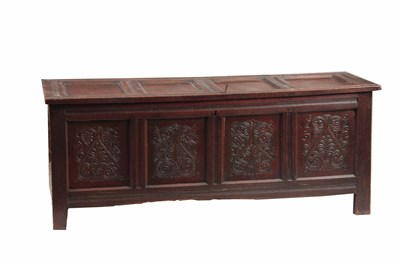 Lot A 17TH CENTURY JOINED OAK FOUR PLANK WESTMORELAND COFFER