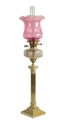 Lot A VICTORIAN SQUARE-BASE BRASS OIL LAMP