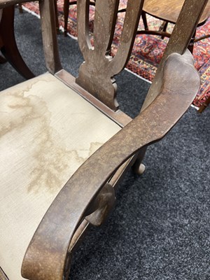 Lot 1150 - A 19TH CENTURY GEORGE I STYLE WALNUT OPEN ARMCHAIR
