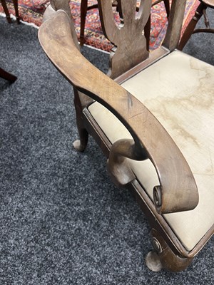 Lot 1150 - A 19TH CENTURY GEORGE I STYLE WALNUT OPEN ARMCHAIR
