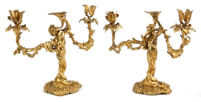 Lot 403 - A PAIR OF 19TH CENTURY BRONZE ORMOLU ROCOCO...