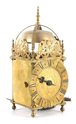 Lot AN EARLY 18TH CENTURY STYLE BRASS WEIGHT DRIVEN LANTERN CLOCK