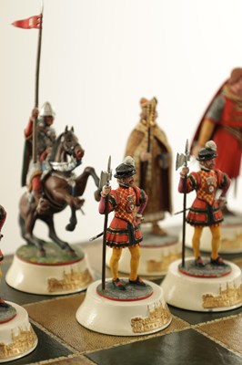 Lot 36 - TOWER OF LONDON 900TH ANNIVERSARY CHESS SET AND OAK GAMES TABLE