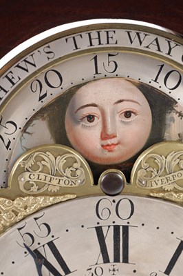 Lot 1035 - CLIFTON, LIVERPOOL. A GEORGE III LANCASHIRE MAHOGANY DOUBLE FUSEE BRACKET CLOCK