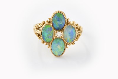 Lot 228 - AN 18CT GOLD OPAL AND DIAMOND BRACELET WITH MATCHING RING