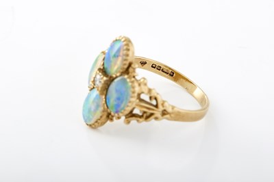 Lot 228 - AN 18CT GOLD OPAL AND DIAMOND BRACELET WITH MATCHING RING