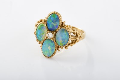 Lot 228 - AN 18CT GOLD OPAL AND DIAMOND BRACELET WITH MATCHING RING